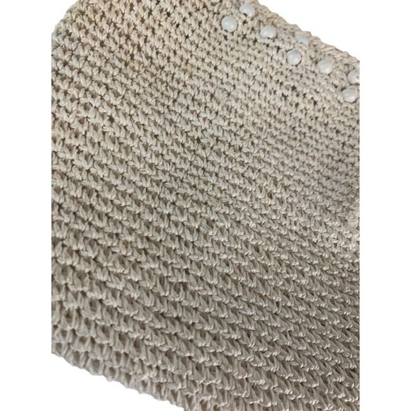 Vintage Crochet Straw and Beaded Off White Zip Top Clutch Bag Made in Japan - Picture 4 of 10